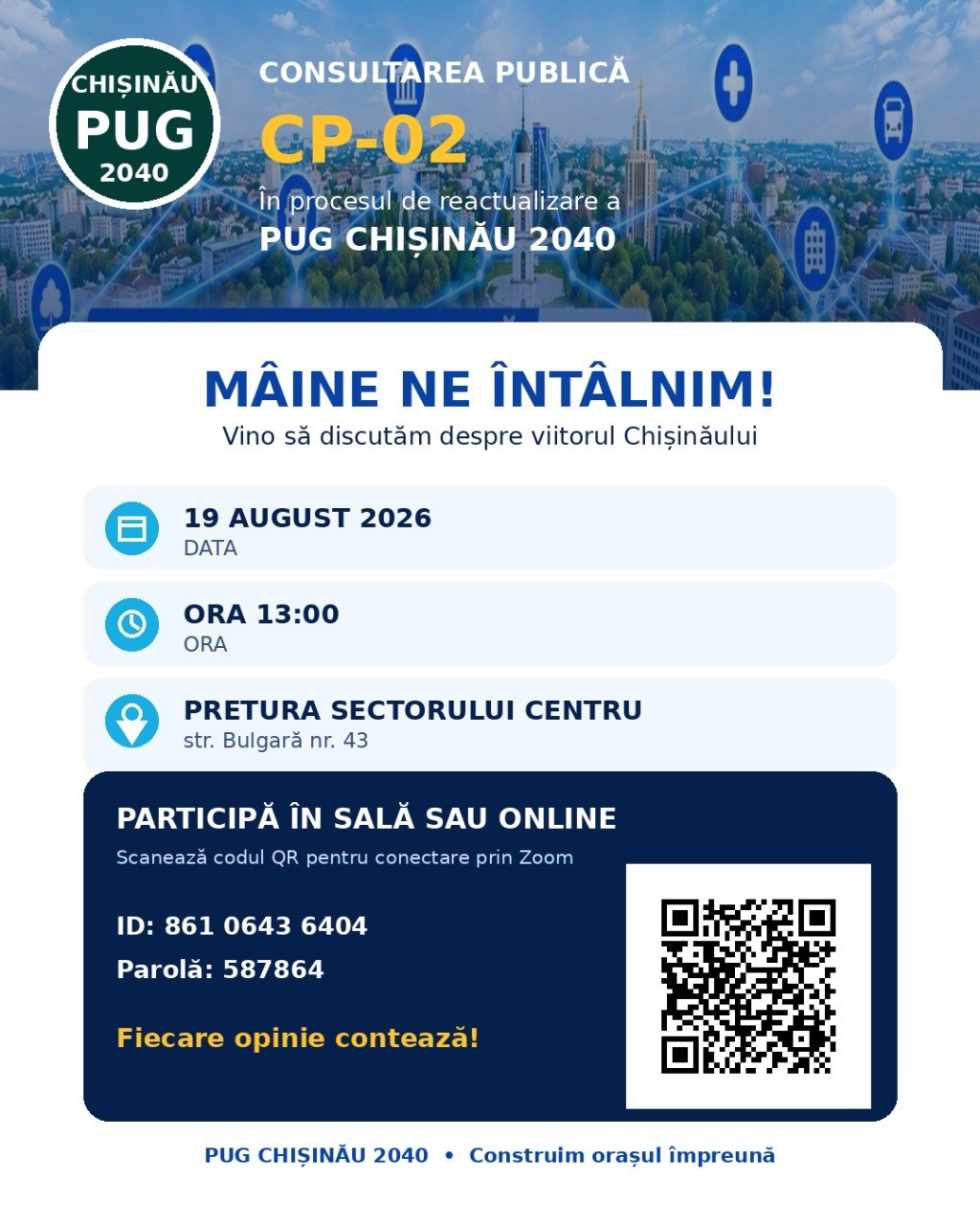 Mâine are loc Consultarea Publică CP-02 privind PUG Chișinău 2040